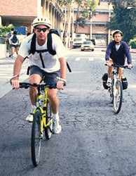 Old photo of Cyclist Riding on UCLA Campus