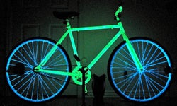 A bike glowing in the dark for night-time riding