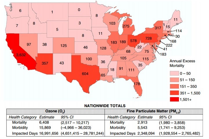 Map of U.S. Mortality Numbers overlaid with Air Pollution Totals
