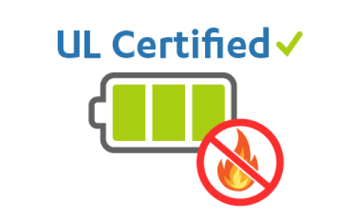 Fully charged battery icon next to a flame with a slash through it