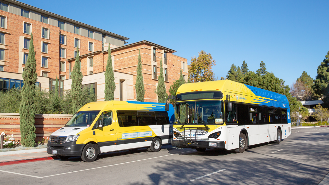 UCLA fleet vehicles in Gateway Plaza