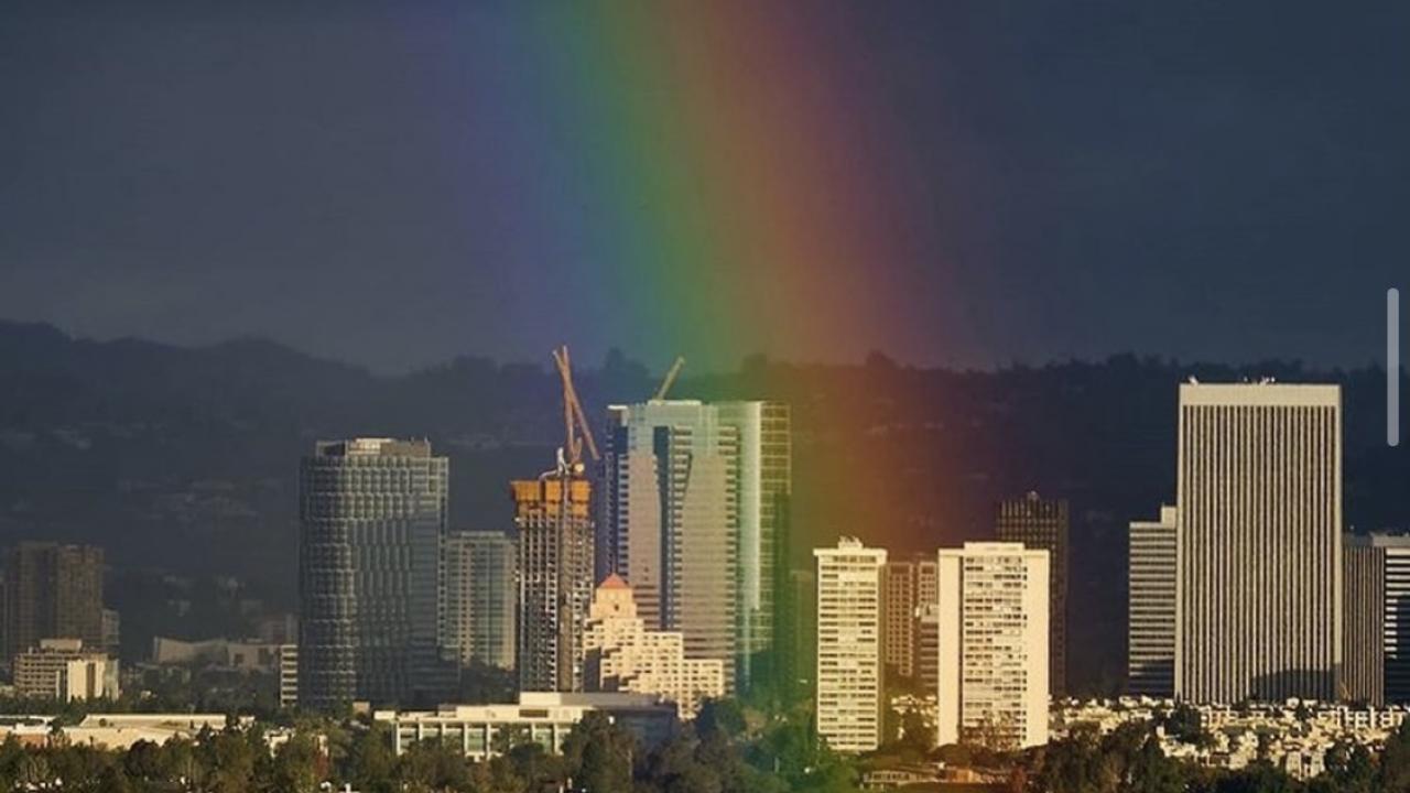 Rainbow over the LA skyline
