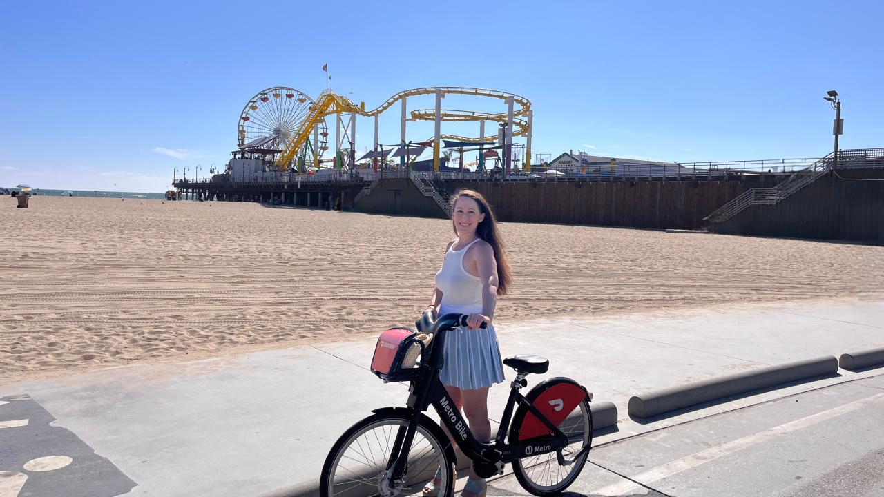 Bicyclist on Santa Monica beach path