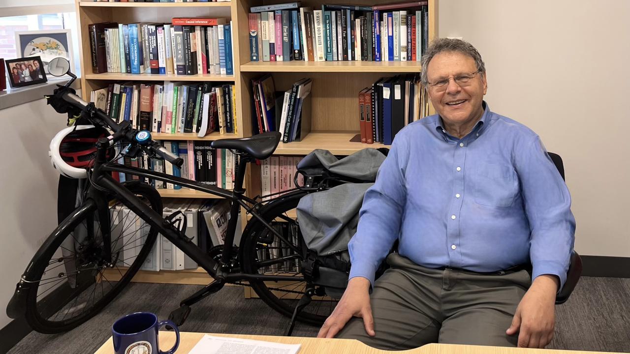 Professor Needleman and his bike in his campus office