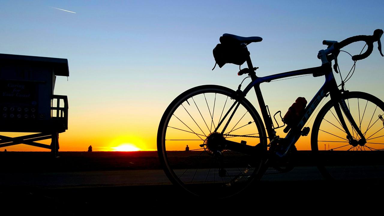 Bike at the beach at sundown