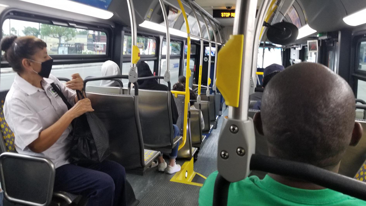 Passengers riding a bus
