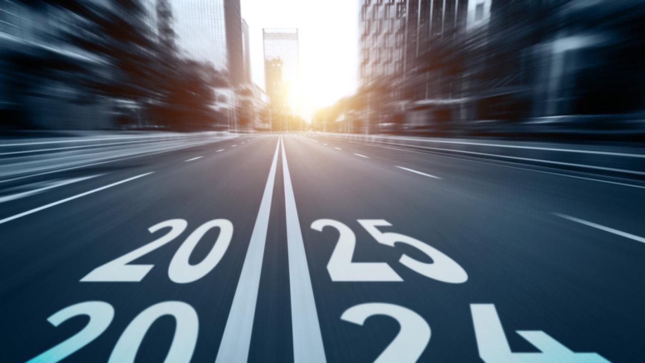 2025 printed on a road