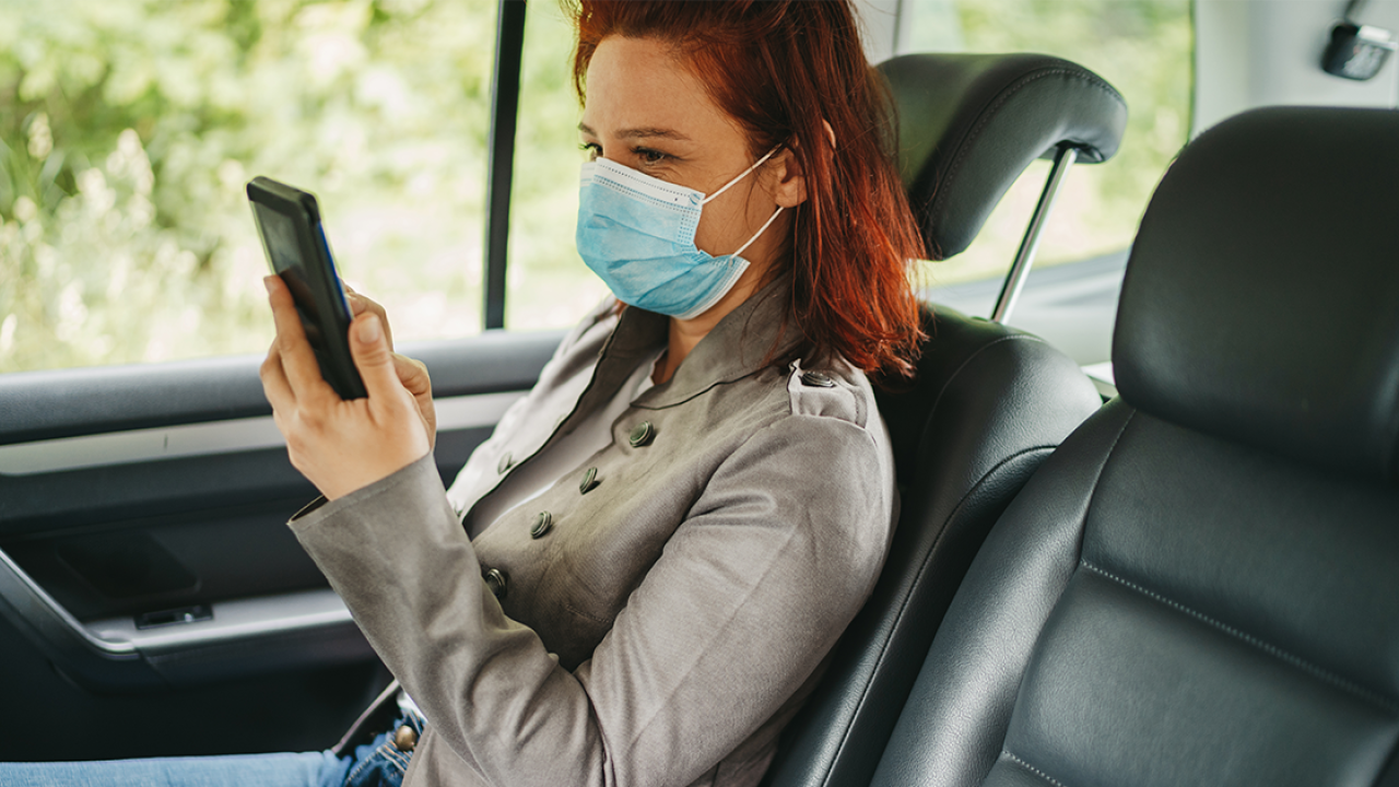 Passenger wearing face mask