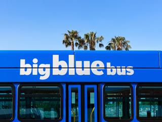 Big Blue Bus with Palm Trees