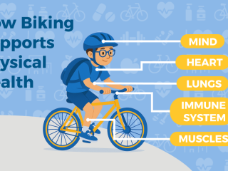 A graphic of a student riding a bike. 
