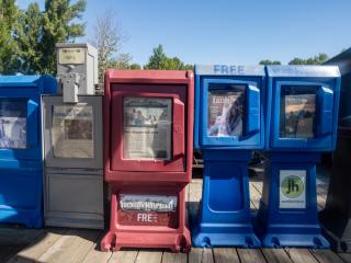 Red and blue mailboxes