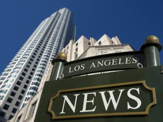 Los Angeles News sign and skyscraper