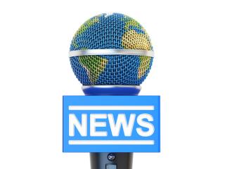Microphone in the shape of Earth delivering the news