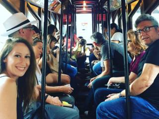 Karen Hallisey riding the Angeles Flight Railway